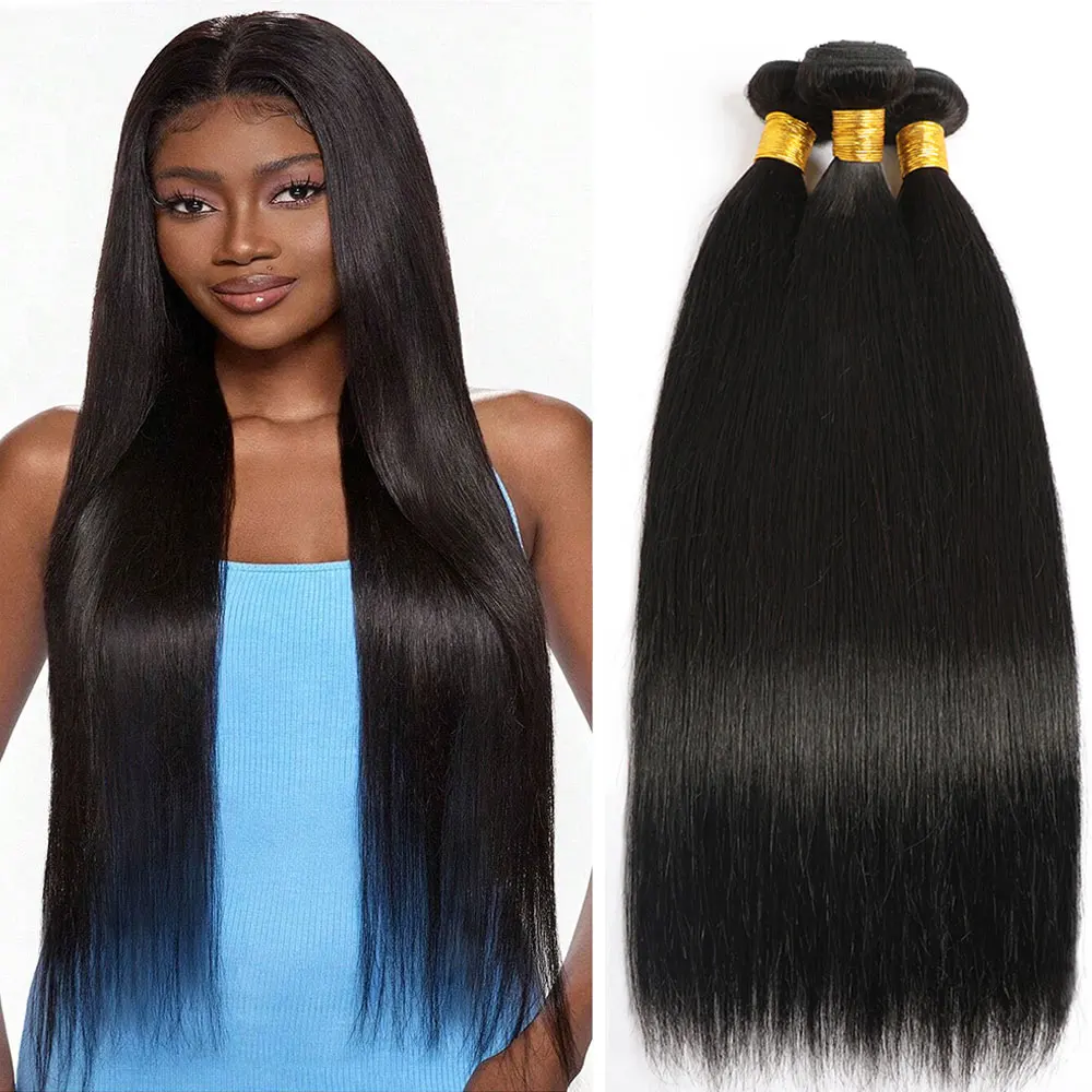Human Hair Extensions Straight Bundles Human Hair 100g/pc Natural Black Straight Human Hair Bundles Raw Brazilian Hair Weave Bundles 30 inch Hair Weft
