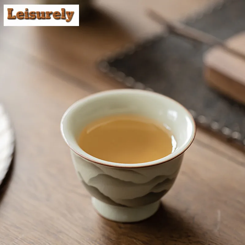 2pc/lot Mountain Flower Ru Kiln Porcelain Teacup Elegant Tea Bowl Set Of Cups Fragrance Cup Chazhan Teaware Supplies Craft 70ML