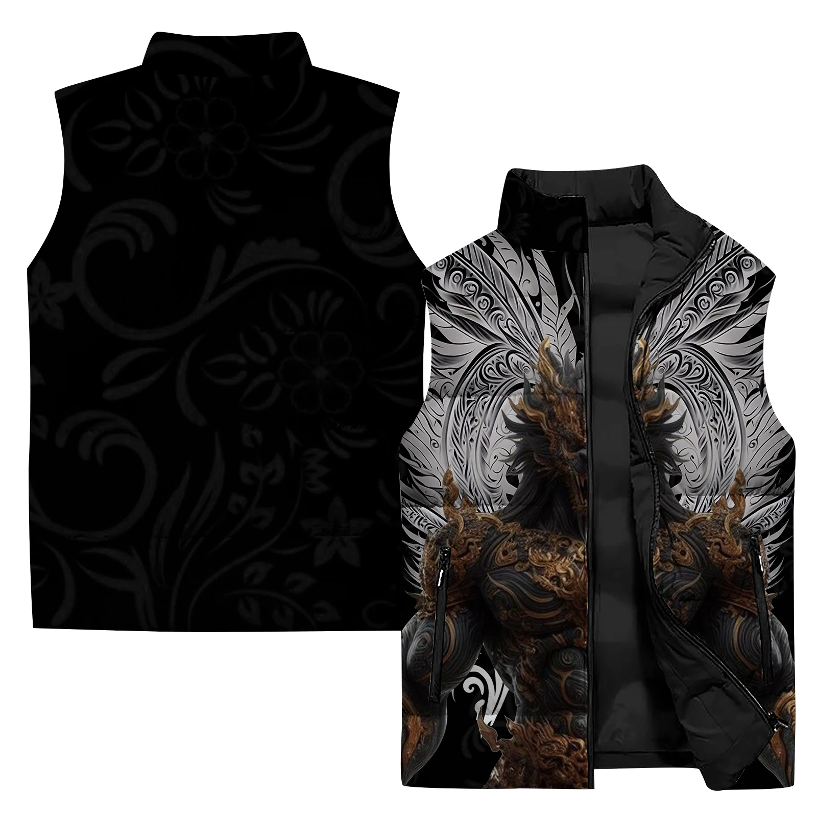 thumbnail image 1 of Chaleco térmico de invierno para hombre, chaleco de algodón moderno con estampado de buey blindado y hombre dragón, chalecos para hombre, chaquetas, ropa sin mangas, resistente al viento frío, 1 of 5