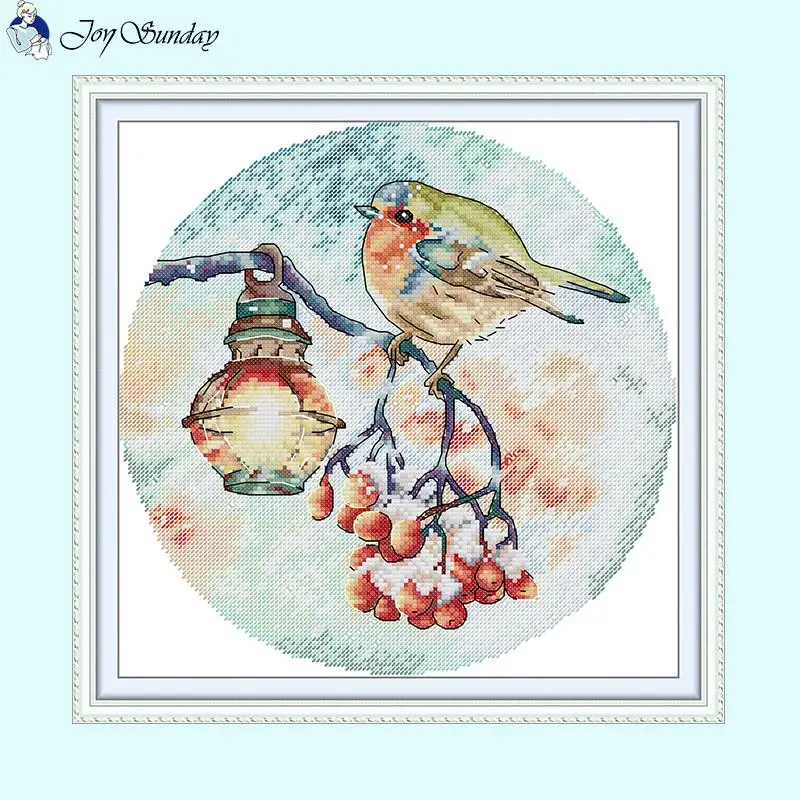 Frosty Snowy Night Lamp Bird Cross Stitch Kits 14CT 16CT 11CT White Counted Printed Fabric Sewing Kit DIY Embroidery Home Decor