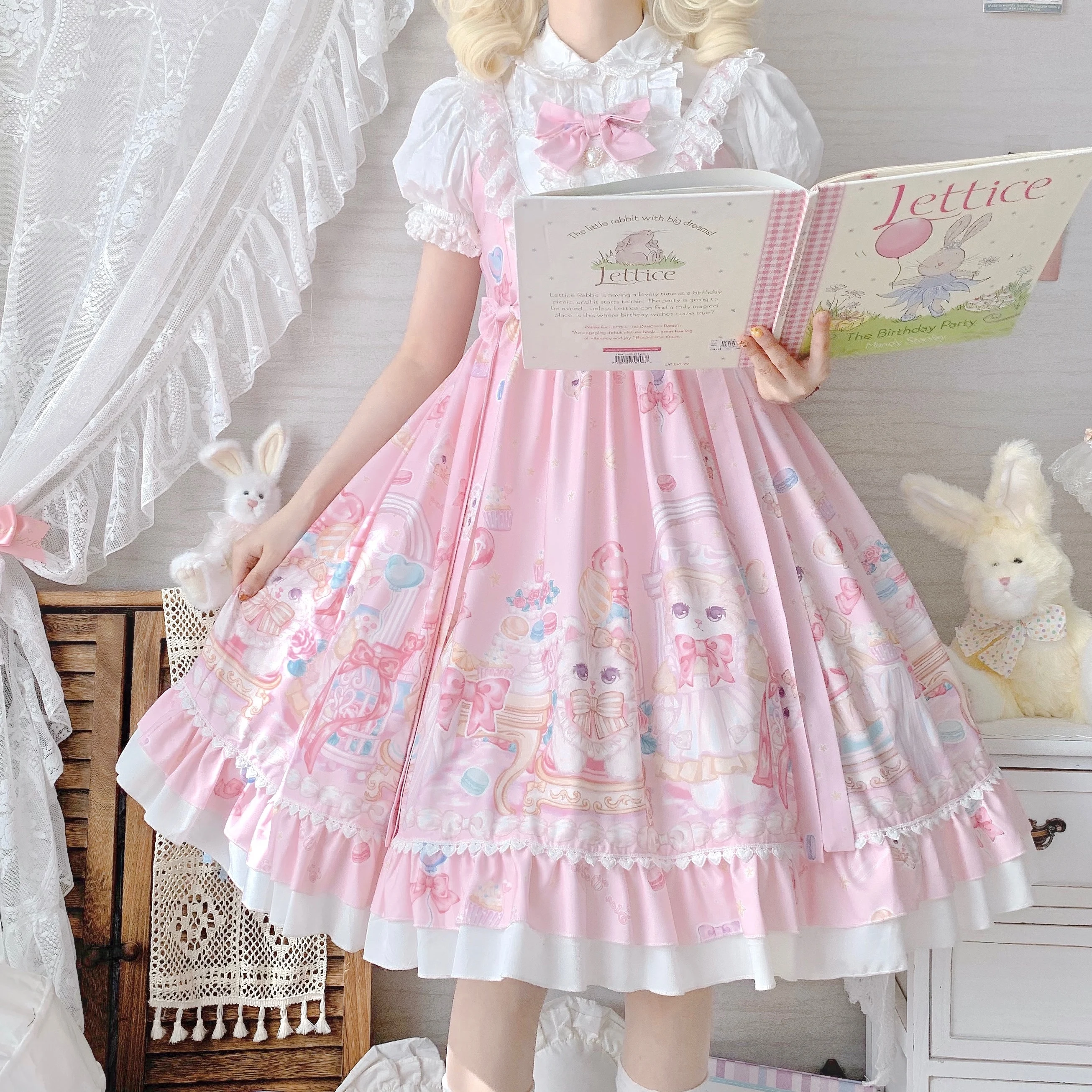 S-4XL JSK Lolita Dress Japanese soft girl Kawaii sweet Sleeveless Cute print jsk suspender Girly Baby Doll Dresses Clothing
