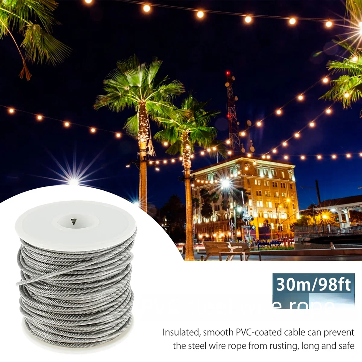 Stainless Steel Cable Rope Kits Steel Wire Rope Stainless Steel Wire Stainless Steel Wire Rope For Cable Railing Balcony Railing Stair Outdoor Garden Farm Fence Deck System 15/30m