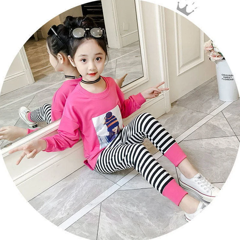 Spring Autumn Girls Clothing Set Full Sleeve Cotton Shirt + Pants 2Pcs Suit For Kids 2-9 Years Children Clothes
