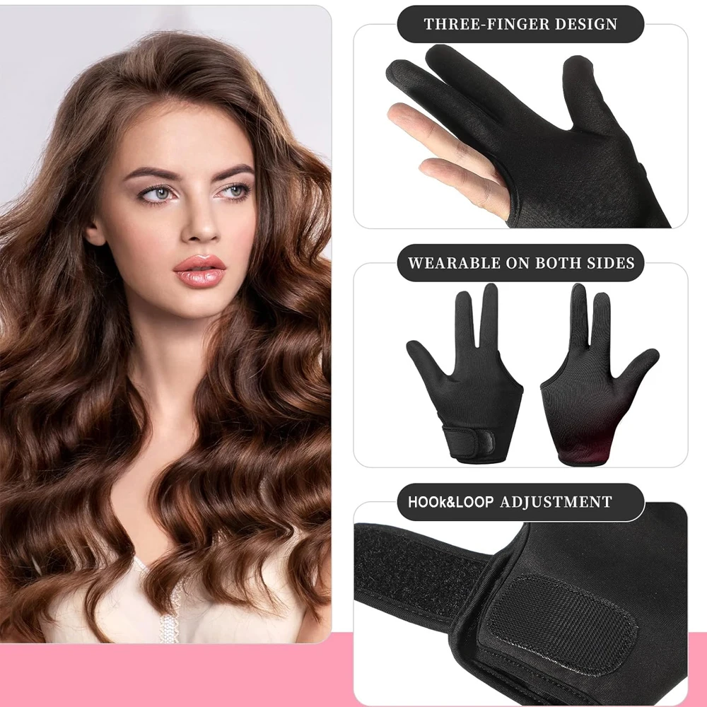 Heat Resistant Gloves for Hair Styling Curling Wand 3 Finger Barber Glove Reusable Hair Dye Heat Protector Gloves 1Pcs