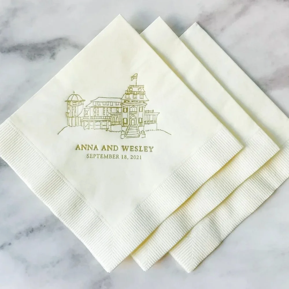 50 pcs Personalized Sketched Venue Cocktail Napkin-Customizable Wedding Napkin-Venue Drawing-Wedding Napkin