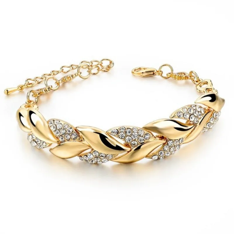 Love Braided Leaf Bracelet Charm Crystal Wedding Bracelets for Women Anniversary Valentines Day Gifts Aesthetic Jewelry bangle bracelet stainless steel bracelet crystal bracelets