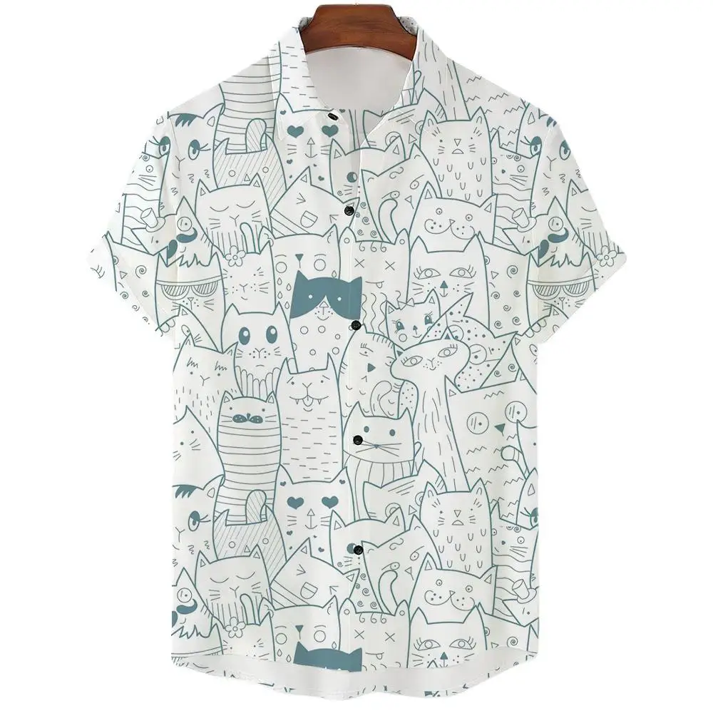 

2023 Anime Cartoon Shirt For Men 3d Print Animal Cat Oversized Men'S Shirt Casual Short Sleeve Daily Hawaiian Shirt Top Summer