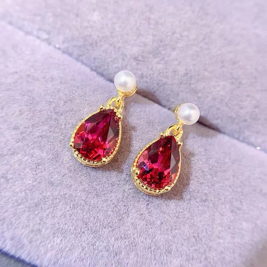 

Solid 925 Silver Pyrope Garnet Stud Earrings for Daily Wear Total 1.2ct 5mm*7mm VVS Grade Garent Earrings with 18K Gold Plated