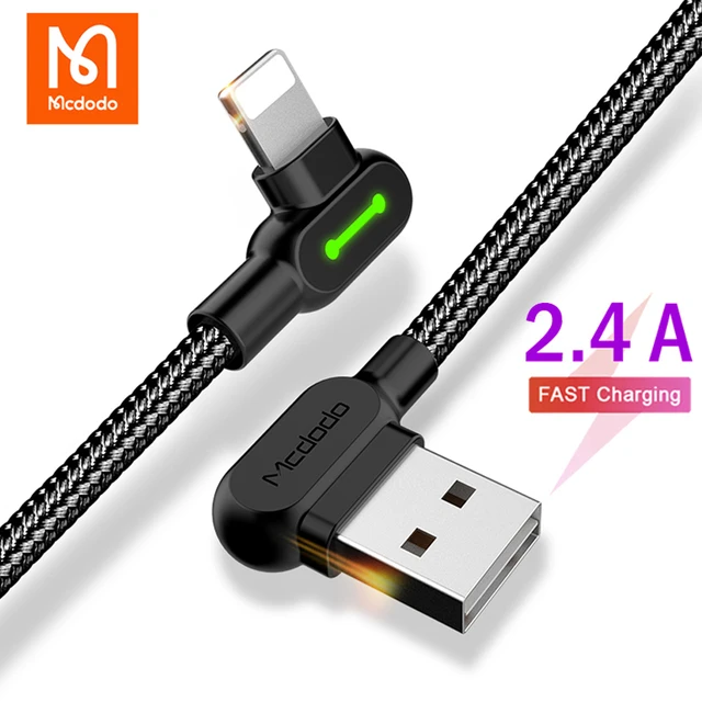 Mcdodo USB Cable Lightning Fast Charging Data Cord For iPhone 13 12 11 Pro Max Xs 8 IOS 90 Degree Right Angle Phone Charger Line 1