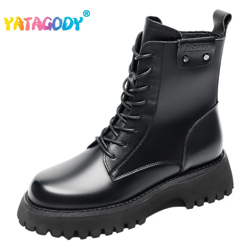 

YATAGODY Size 34-40 Women Ankle Boots Ins Fashion Wedges Shoes Woman Winter 2023 Real Leather Platform Boots Heeled Short Boots