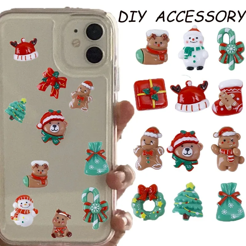 

10pcs Cute Christmas Series Resin Figurine Craft Jewelry Accessory Necklace Bracelet Pendent Phone Shell Diy for Gift Accessory