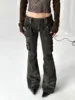 REDDACHiC Dual-Button Low Rise Women Cargo Pants Grunge Zipper Decor Pockets Do Old Whiskers Flare Jeans Grayu Y2k Streetwear 2