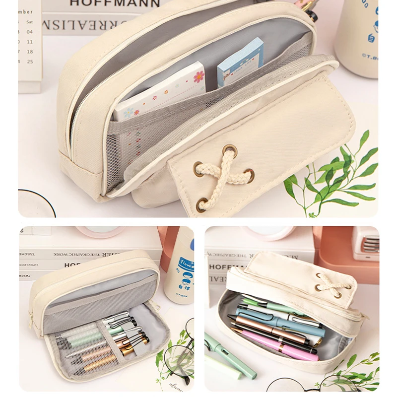 대용량 펜 가방 연필 케이스, 카와이 심플 스타일 연필 파우치, 학교 사무실 문구 정리함 용품, 3 레이어