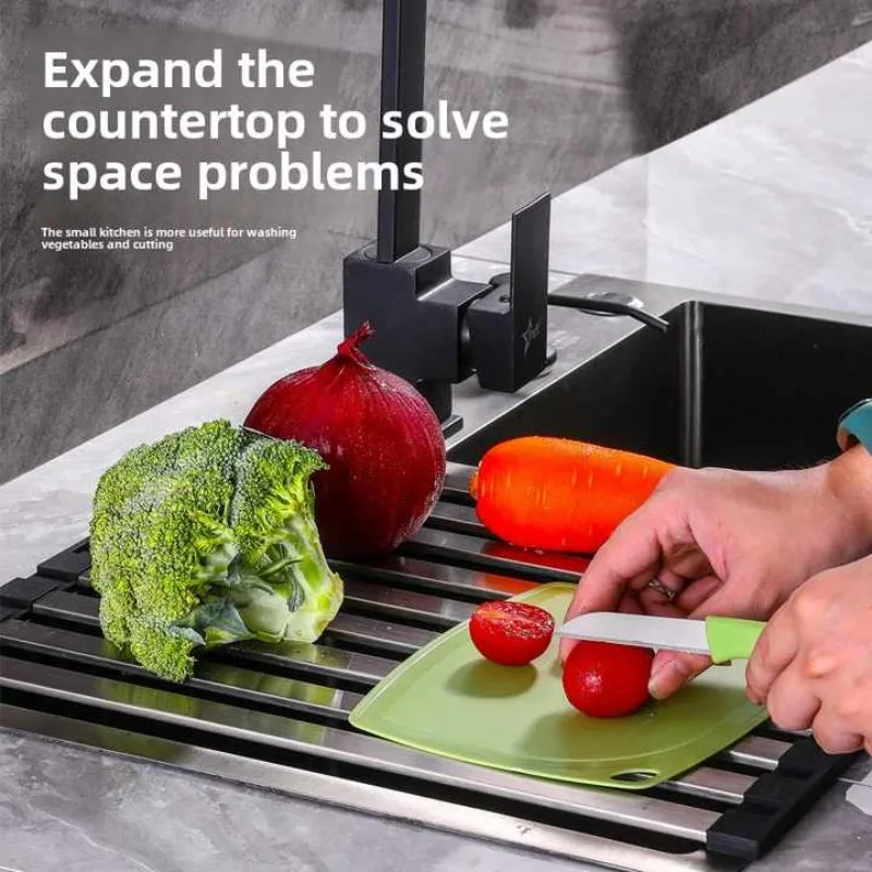 1pcs Kitchen Sink Draining Rack 304 stainless steel Square Tubes Dish Rack Can Folded Fruit And Vegetable Dishes Filter Shelf