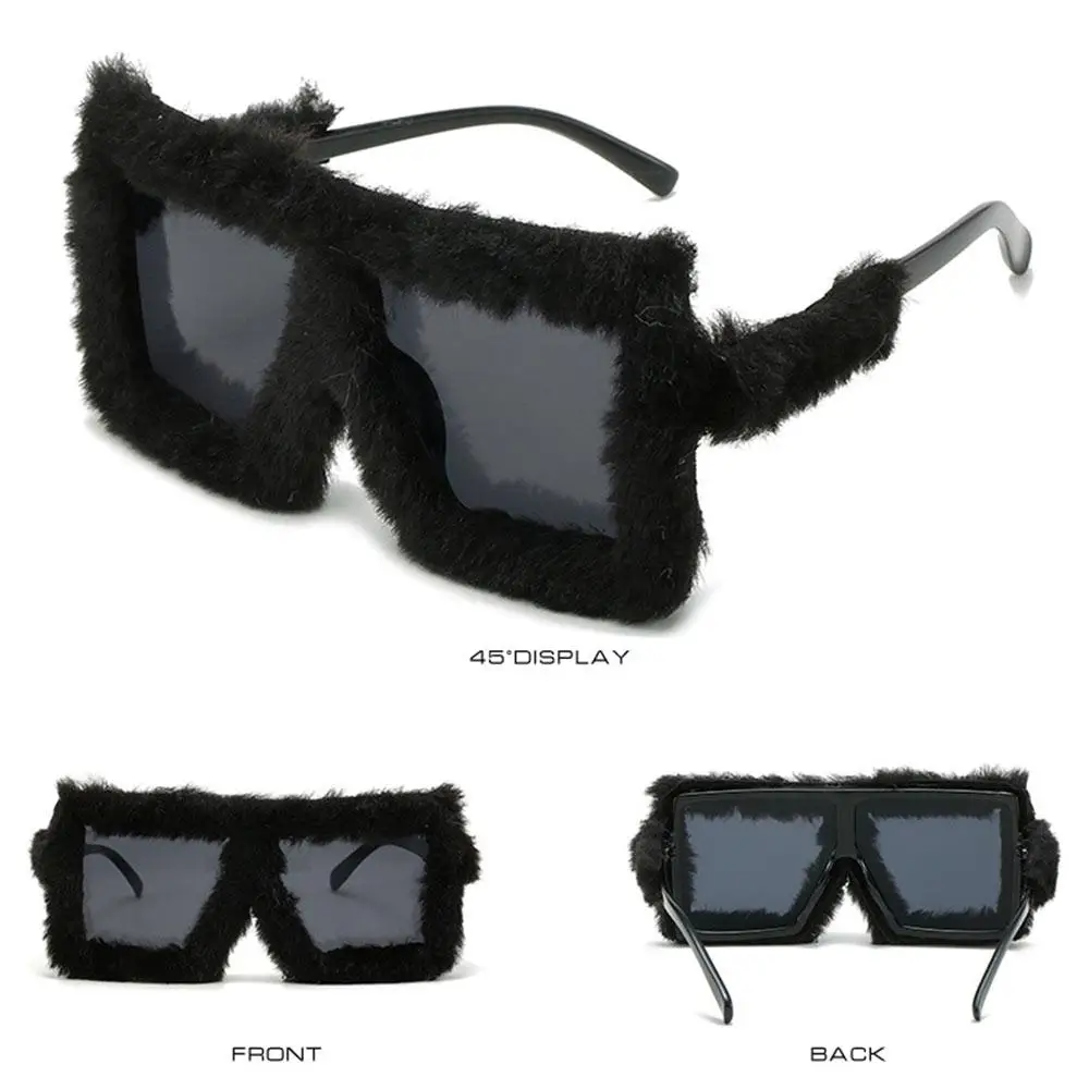 Übergroße Plüsch-Sonnenbrille, weich, flauschig, Party, Weihnachten, Halloween, Cosplay, quadratischer Rahmen, Sonnenbrille, Stil, Winter-Sonnenbrille für Damen – Detail 7