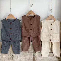 Ensemble de vêtements en coton pour bébés, gilet sans manches + Leggings, tenue solide pour garçons et filles, 2 pièces, nouvelle collection printemps 