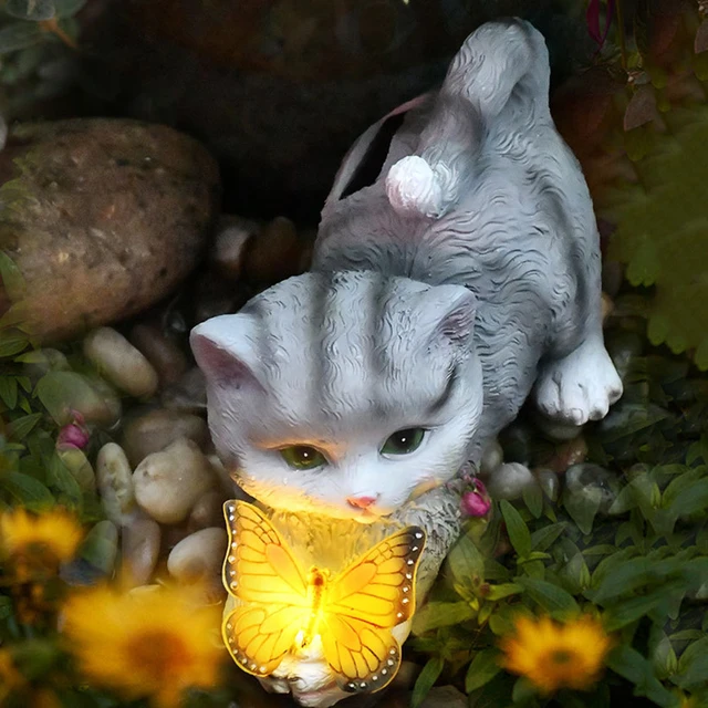 Lumières solaires à LED pour jardin, Statue d'animaux en chat