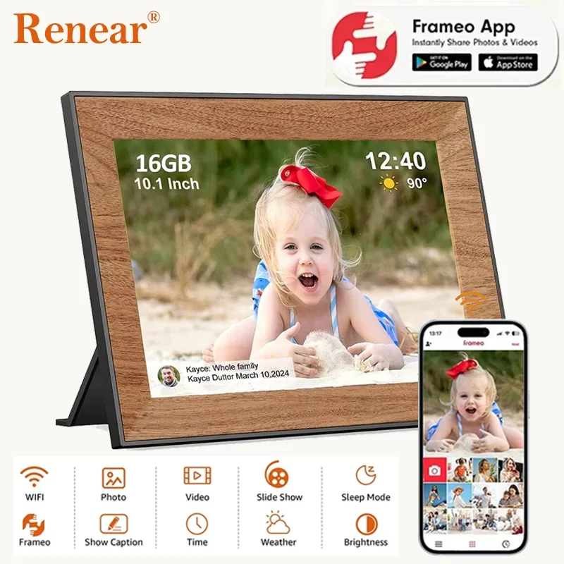 10.1 inch Digital Photo Frame WiFi IPS Electronic Photo Album 32GB HD Touch Screen Frameo Auto-Rotate Digital Picture Frame Gift