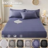 Fitted Bed Sheet With Elastic Band Solid Color Mattress Covers Protector For Single Double King Bed 100% Cotton 150/160/180x200 2