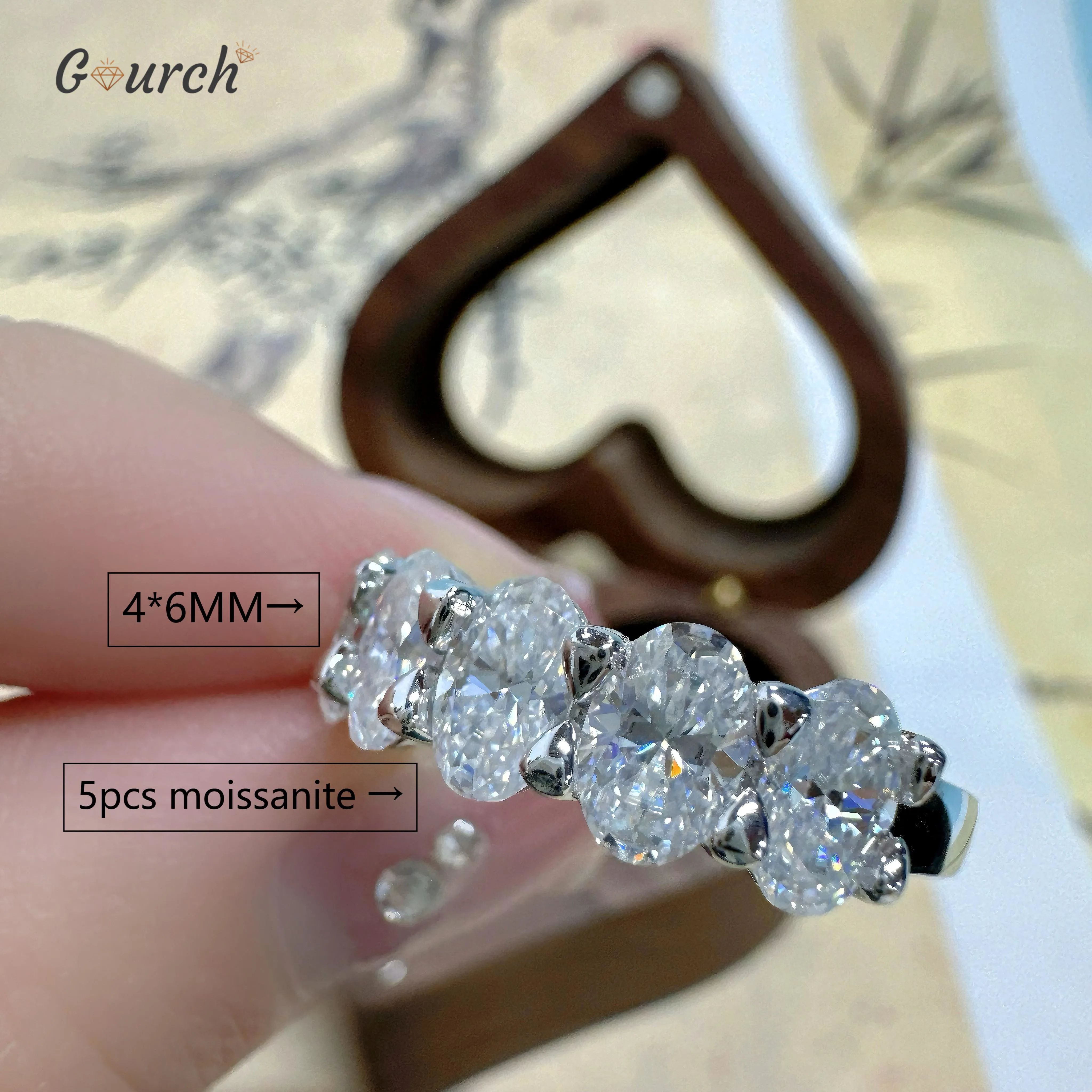 Gourch 4*6mm Oval Cut 5 Stone Moissanite Ring for Women Luxury Wedding Band 925 Sterling Silver Sparkling Ring Fine Jewelry Gift 3