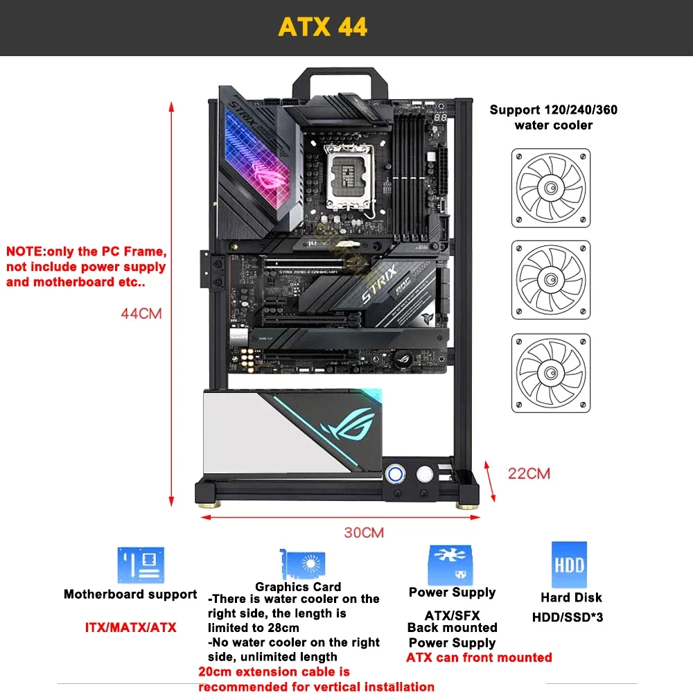 PC Case Modding EATX Open Frame ITX MATX ATX Gamers Cabinet DIY Water Cooler Desktop Computer Aluminum Creative Tower Gaming