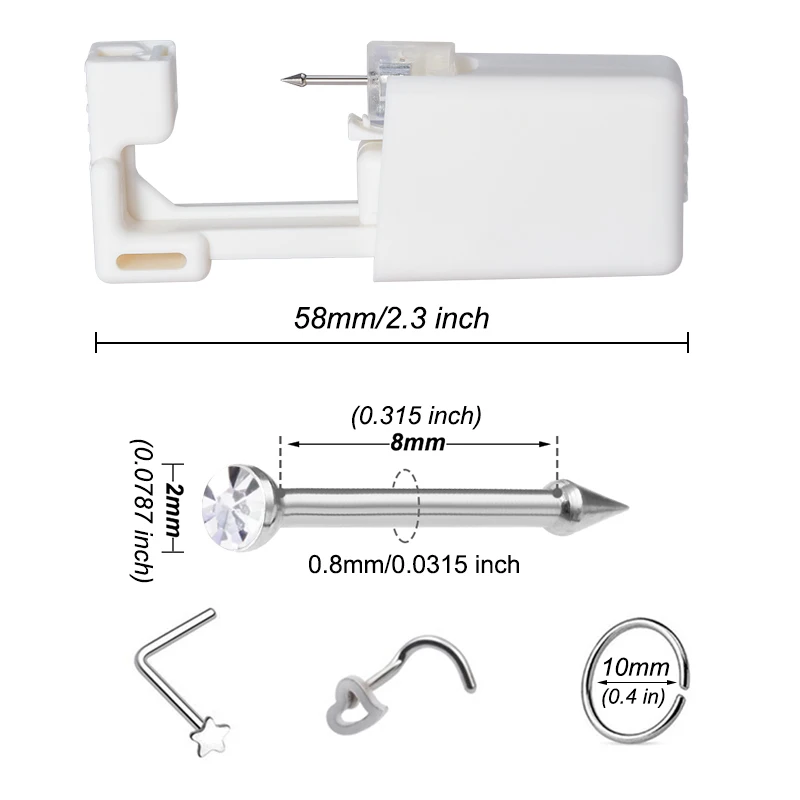 Nose Piercing Gun Disposable Self Kit Heart Star Replacement Nose Ring Studs