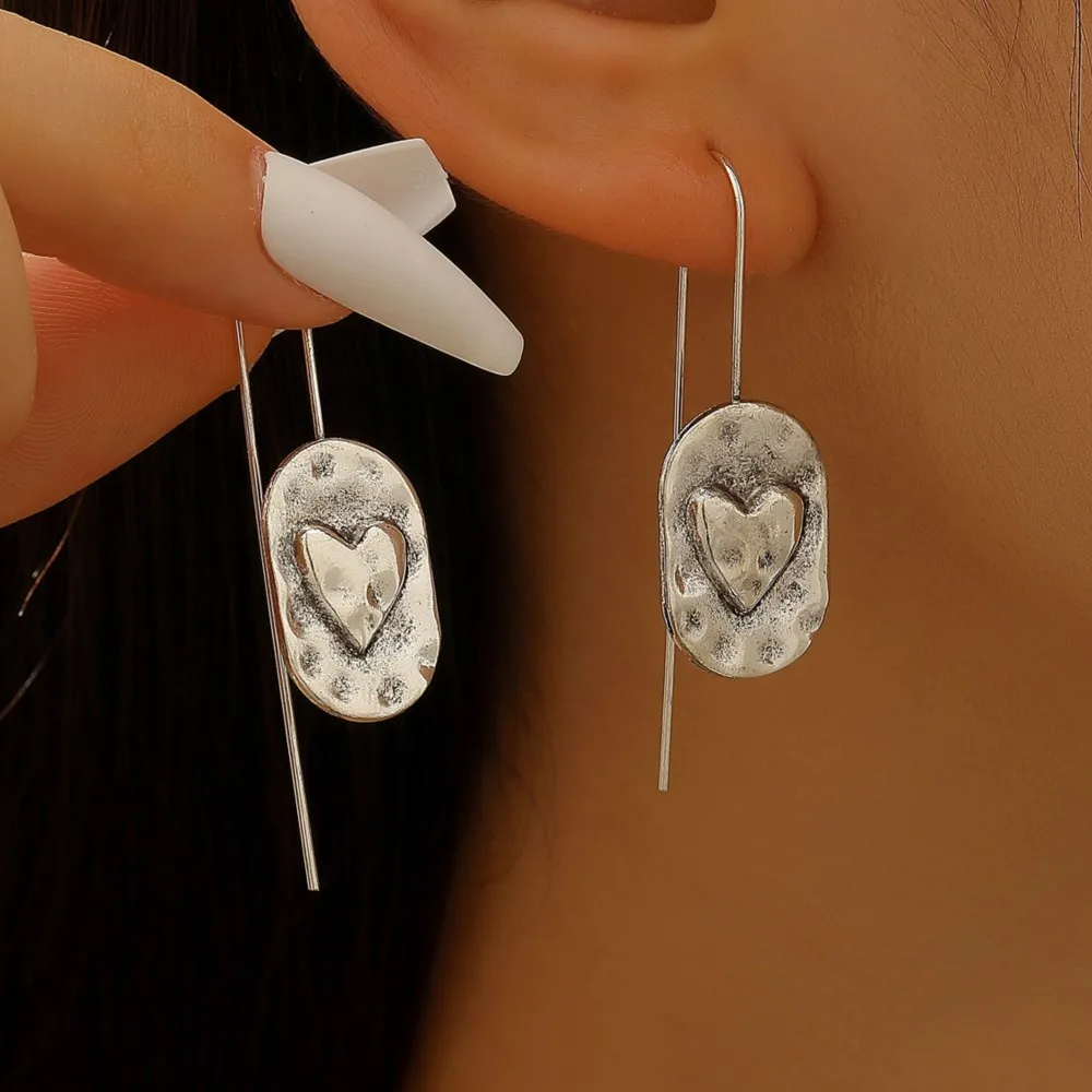 Bohemin Retro Two Tone Heart Drop Earrings for Women Vintage Unique Design Earring Party Jewelry Gifts