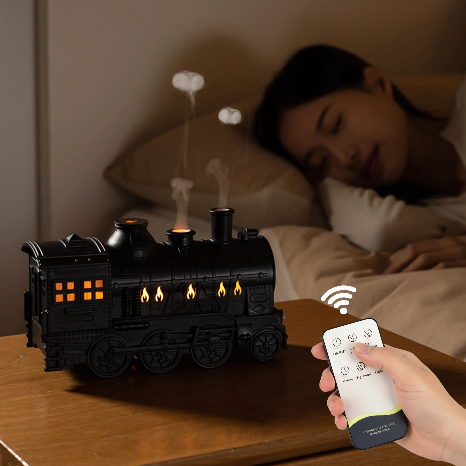 300ML 빈티지 증기 기차 에어 디퓨저 가습기(2색 LED 조명/2가지 미스트 모드 포함) 홈 데코 선물용 에센셜 오일 디퓨저