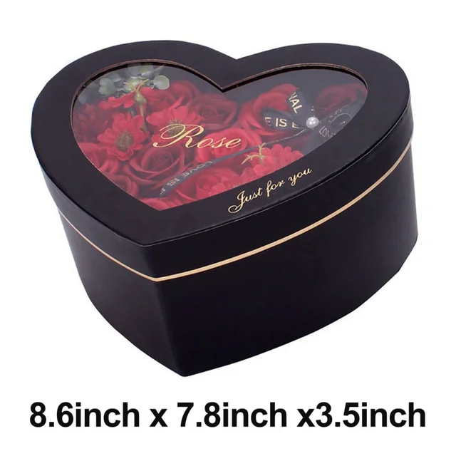 13Pcs Heart Shape Rose Gift Box Artificial Eternal Rose Bouquet Forever Red Rose Valentine Day Gift Christmas Birthday Wedding L 5