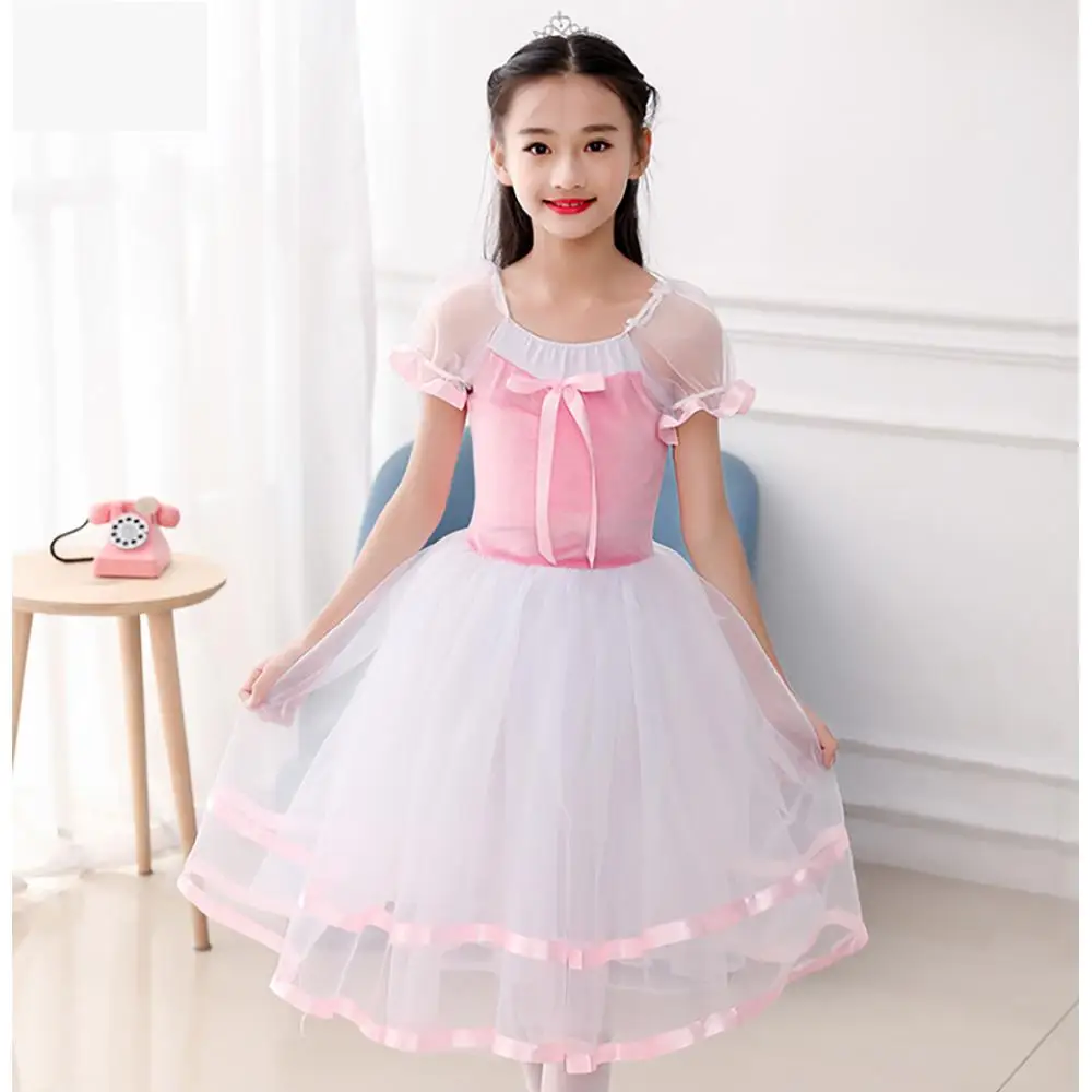 Pink Yellow Ballet Dress Long Girls Ballet Leotard Dance Dress Tutu