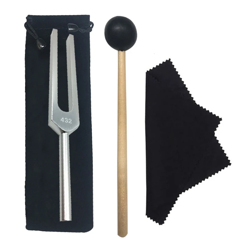 432 Hz Tuning Fork with Silicone Hammer and Cleaning Cloth Musical Instrument