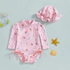 Toddler Boy Rash Guard Swimsuit Shark Anchor Print Short Sleeve Mock Neck Bathing Suit with Cap 2 Pcs Set 2