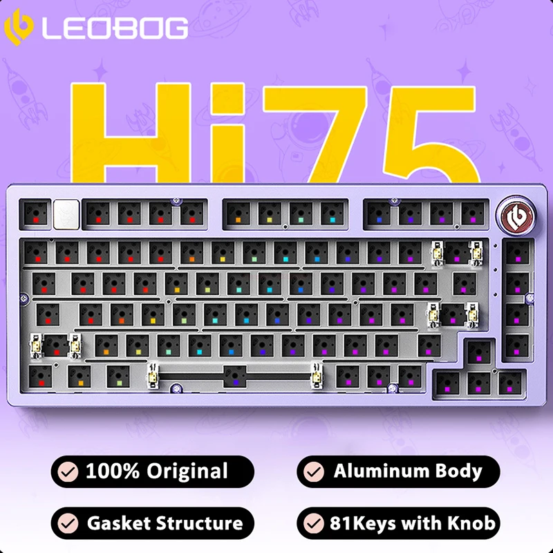 

Leobog Hi75 Mechanical Keyboard Kit Wired Connection Aluminum Alloy Body Rgb 81 Key Gasket Customized Hot Swappable GameKeyboard