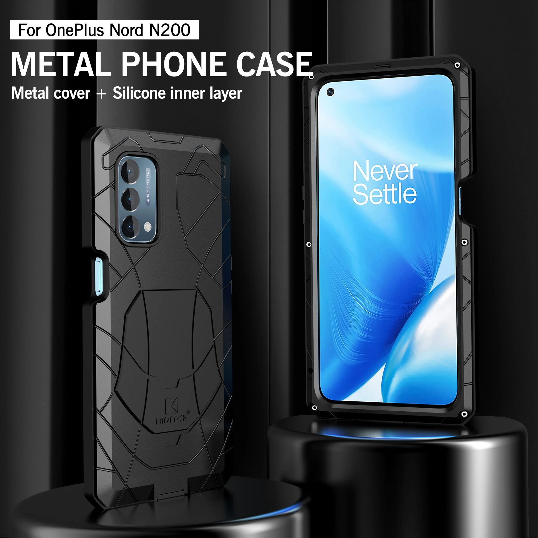 

Rugged Armor Phone Case For OnePlus Nord N200 5G With Screen Protector Heavy Duty Protection Metal Aluminum Shockproof Covers