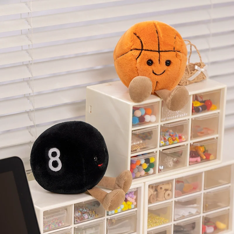 Kawaii Tennis Baseball Soccer Basketball Billiards Plush Ball Stuffed Smiling Face with Legs Sport Instrument Small Room Decor 3