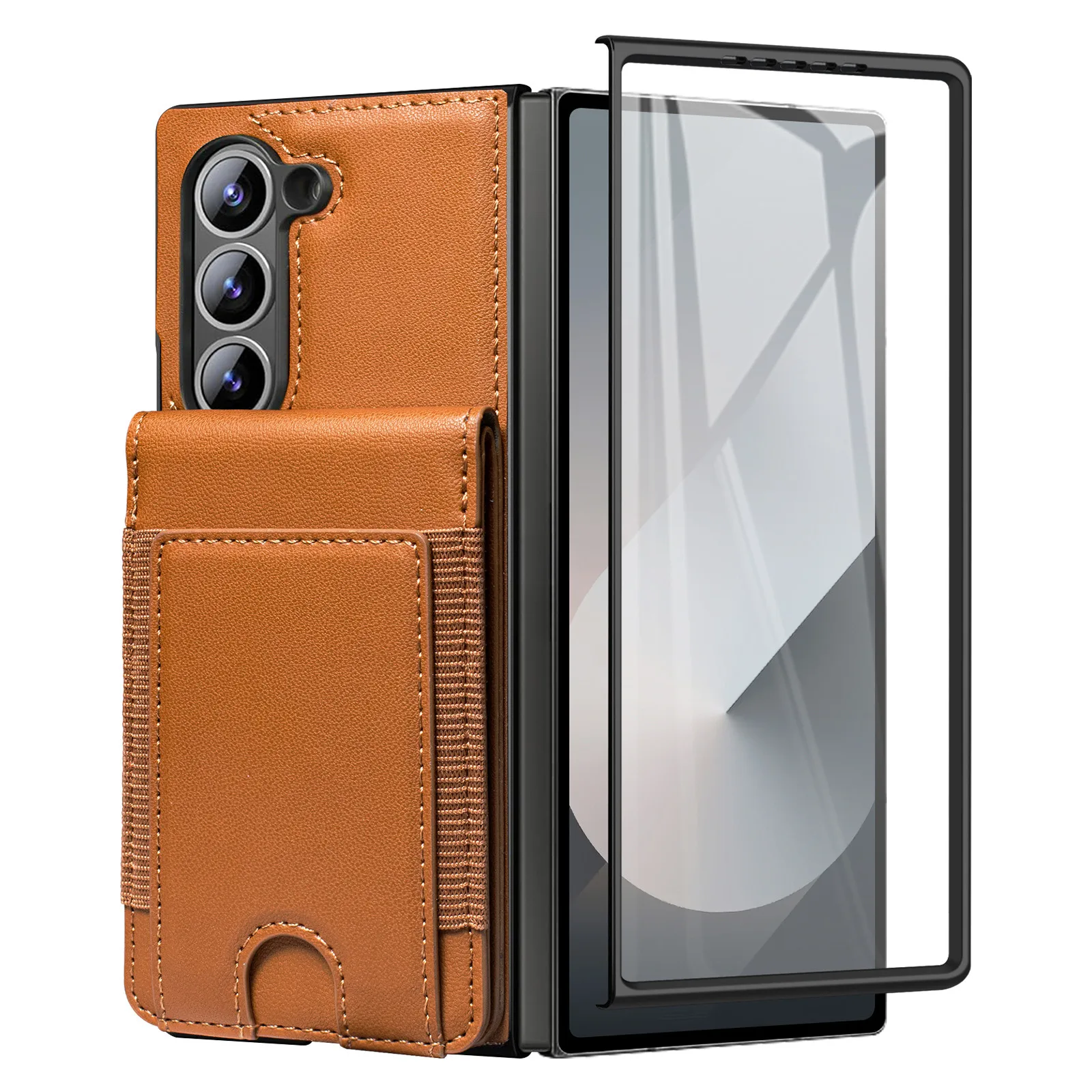 Luxurious Leather Foldable Phone Case with Screen Protector and Kickstand, Enhanced Drop Protection