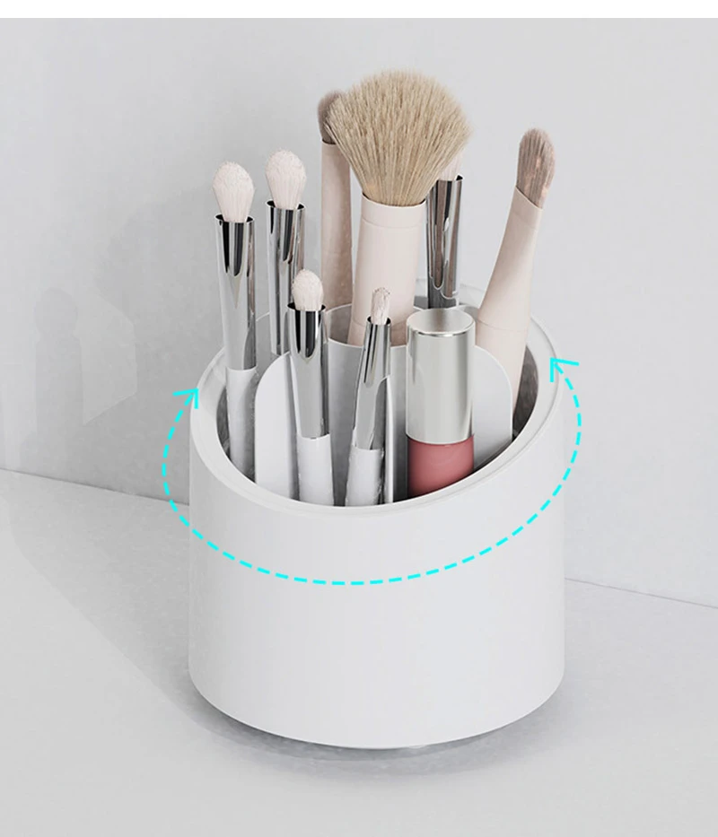 360 Rotating Makeup Brush Holder with Transparent Lid Eyebrow Pencil Eyeliner Organizer Plastic Dust-proof Desktop Lipstick Box