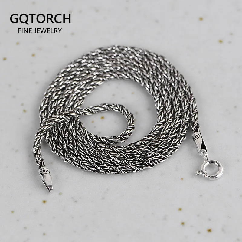 

55cm S925 Silver Retro Craft Silver Jewelry Chain Men and Women Horsewhip Chain Clavicle Chain Necklace
