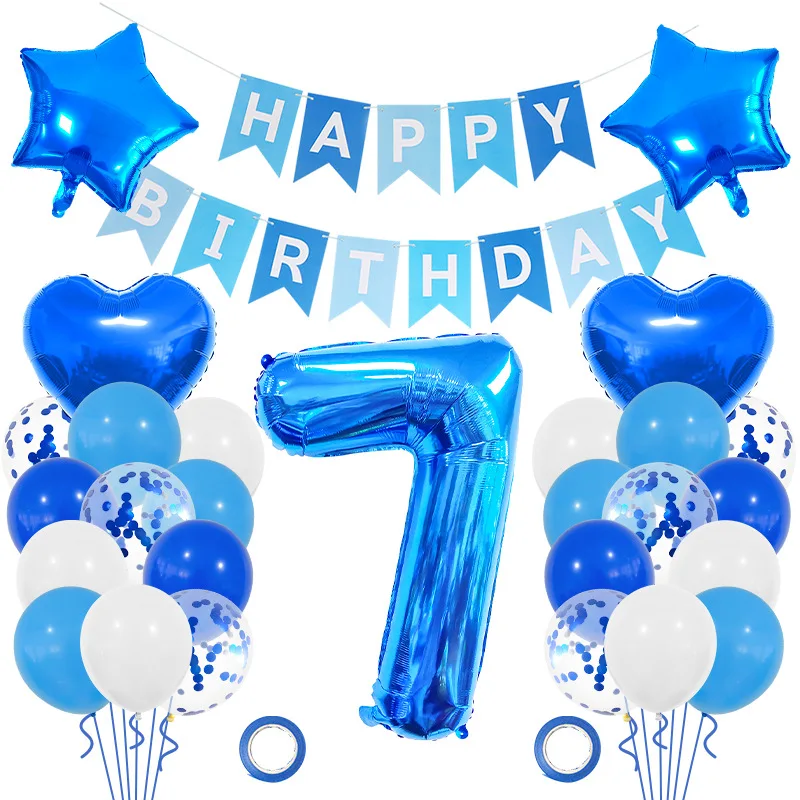 Große Folien-Zahlen mit Blauen Luftballons und HAPPY BIRTHDAY Banner für Jungen und Männer Geburtstagsfeier-Dekorationen – Detail 4