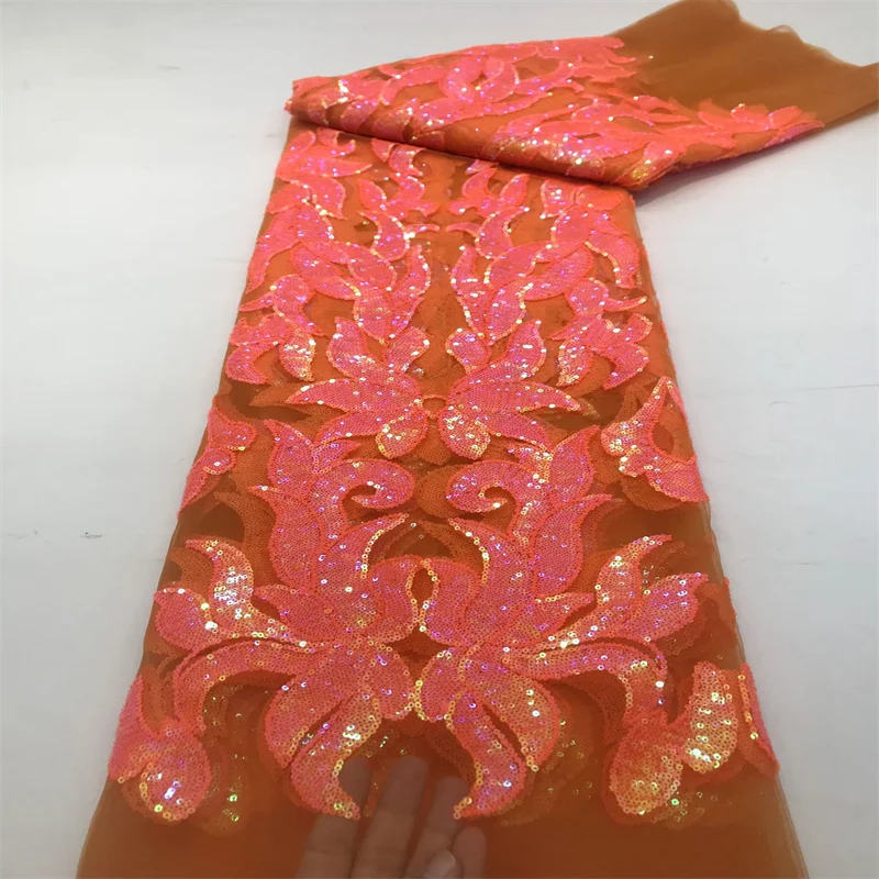 

Orange African Wedding Dress Purple Sequence Lace Fabric 2024 Green High Quality French Tulle Lace For Nigerian