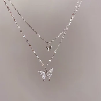 Butterfly Necklace Shiny Double Chain Clavicle Pendant Anniversary Gift