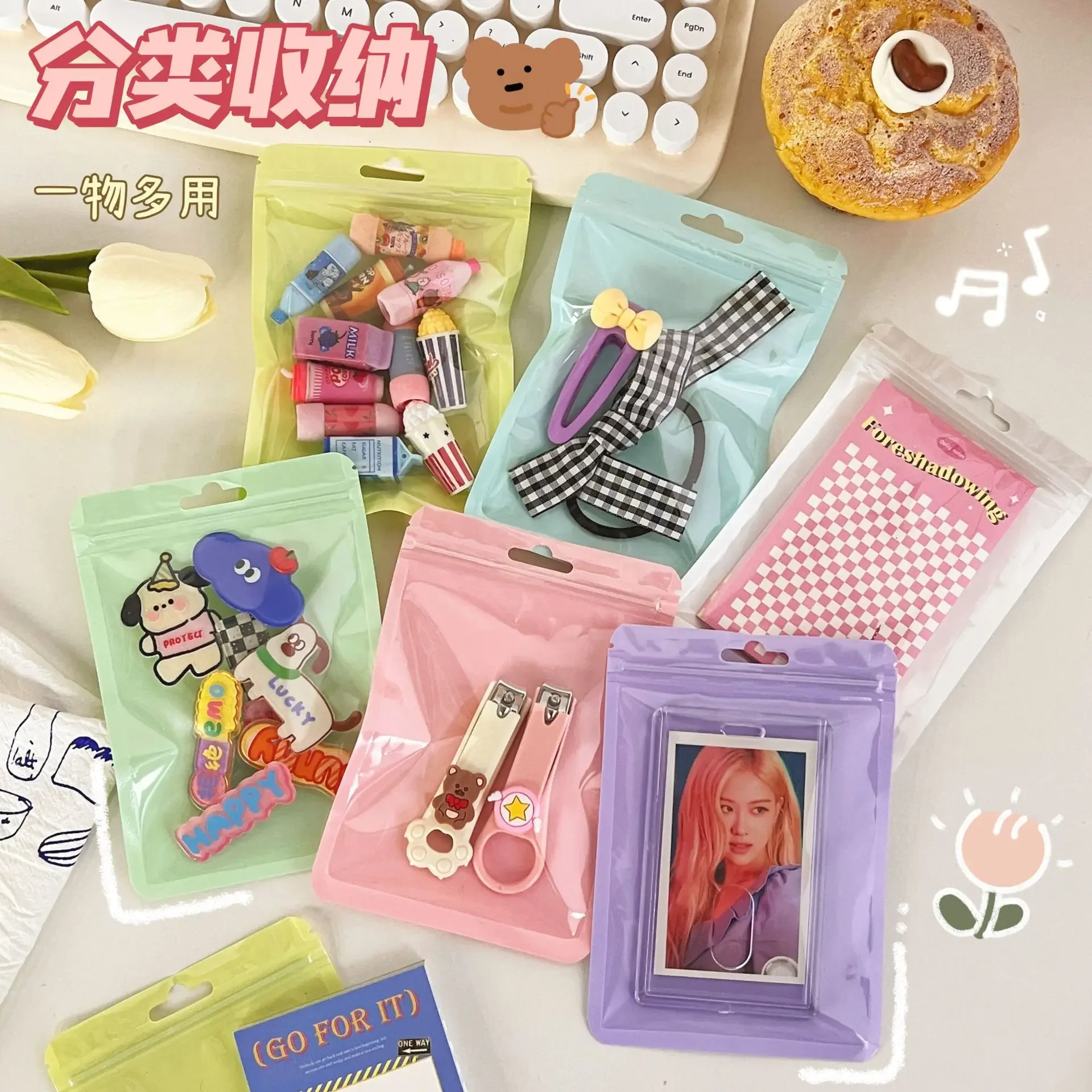 Photo Card Holder,Card Protector,Idol Card Protector 10Pcs/pack INS Korean Photocard Storage Bag Macaroon Color Transparent Ziplock Bag Gift Packaging Sealed Sticker Card Sleeve