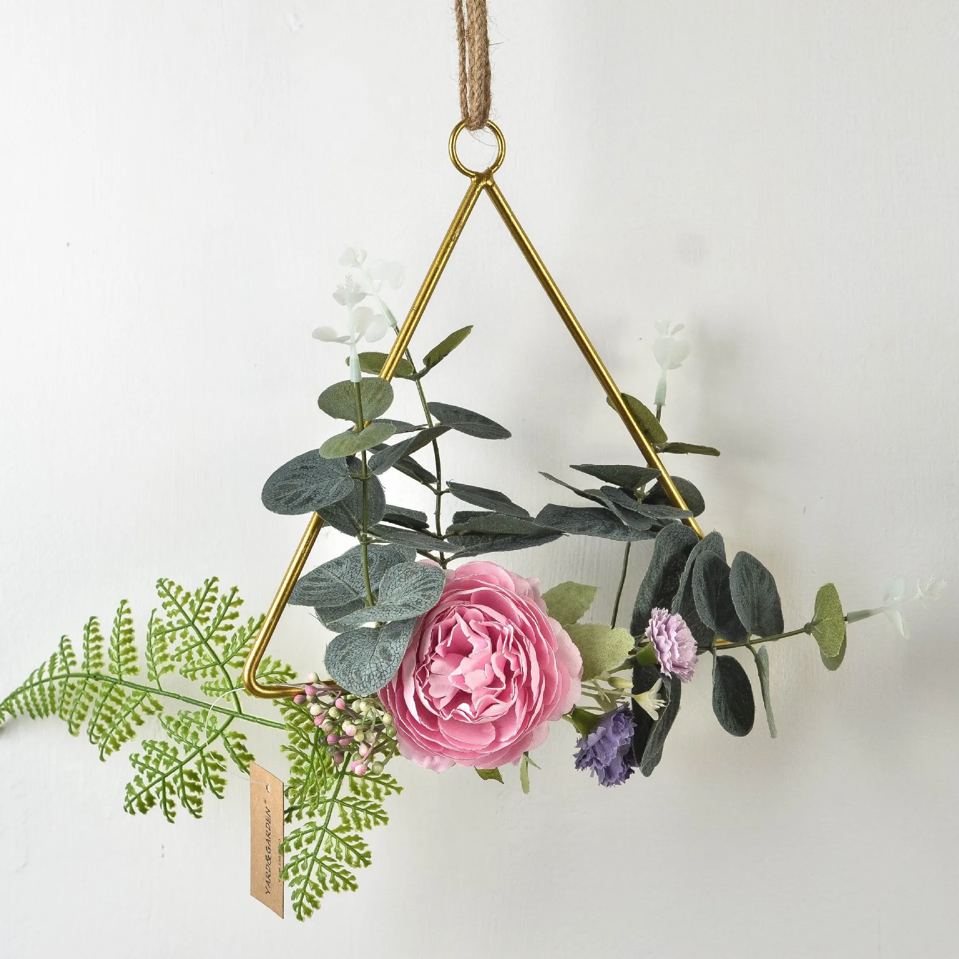 Triangle Metal Iron Ornaments Simulated Wreath Wall Hanging For Home Garden Wall Door Corridor Decor Wedding Outdoor Decoration