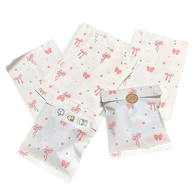 50 Stück rosa Papiertüten mit Schleife und Herz, 12 x 17 cm, niedliche Fotokarten, Schmuckverpackung für handgefertigte Bastelarbeiten, Geschenkverpackungen, Aufbewahrungsbeutel – Detail 7