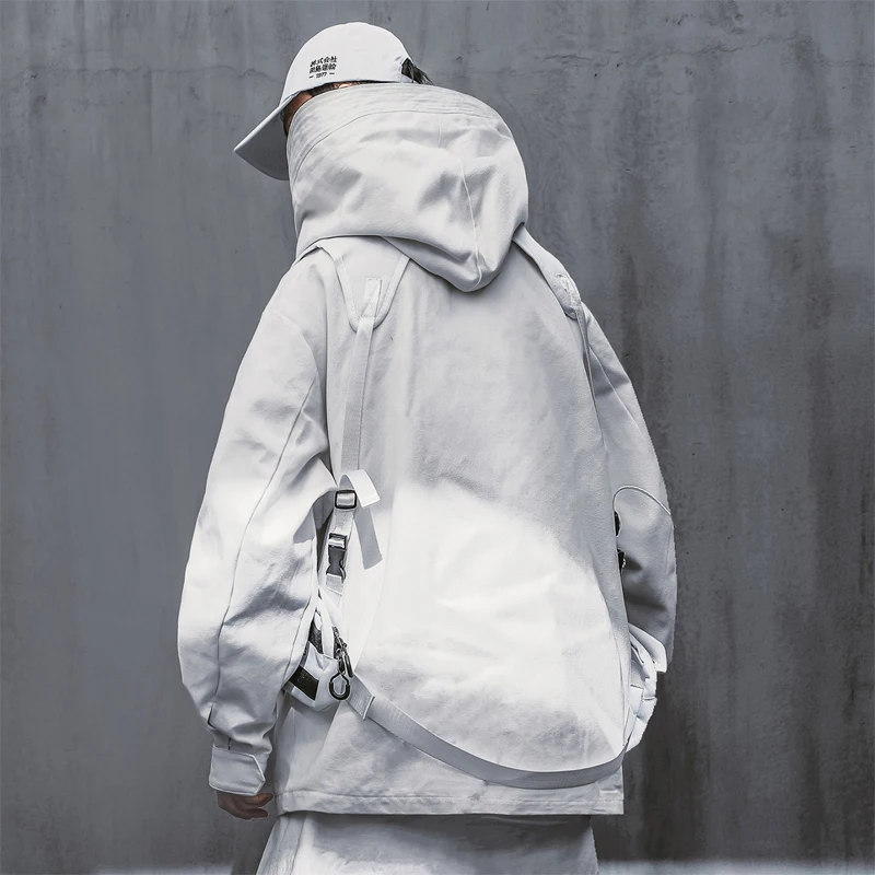 Spring trend functional wind high collar coat loose hooded work jacket Men's clothes Harajuku Hiphop Safari Style outer garment 6