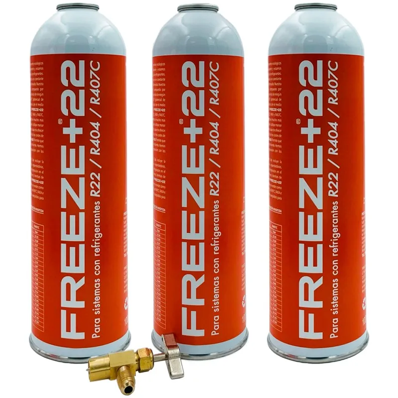 3 Bottiglie Congelano Il Gas Refrigerante Ecologico + 22 R22-R404-R407C + Rubinetto Di Servizio