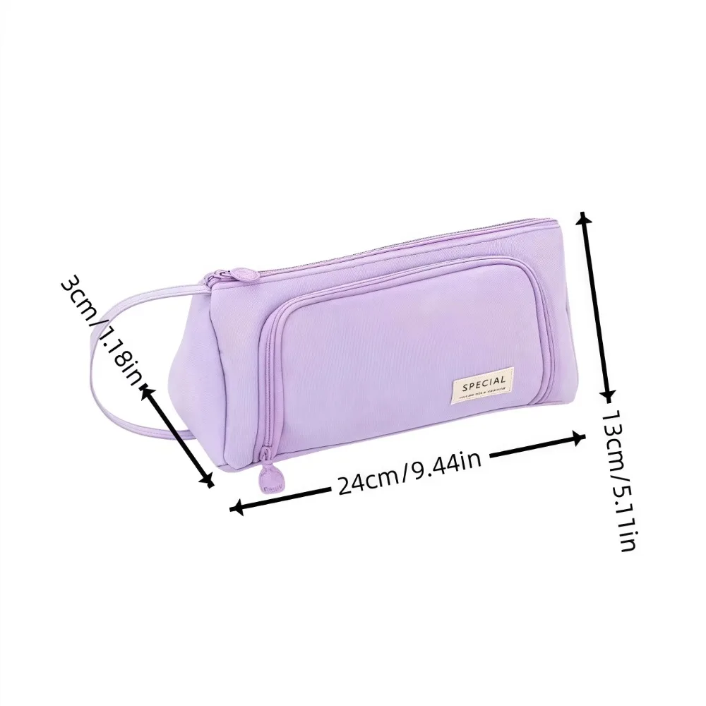 Astuccio portatile per matite, borsa porta matite multistrato in tinta unita, grande capacità con maniglia, scatola per penne, forniture per scuola e ufficio - immagine 6