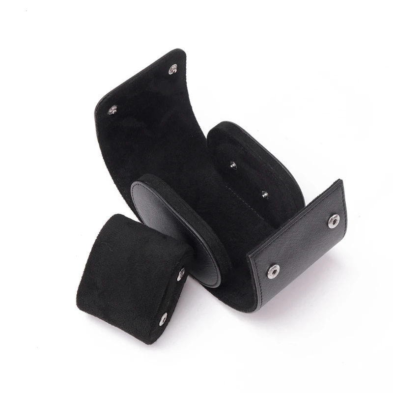Black Real Leather Watch Roll Single Watch Travel Case