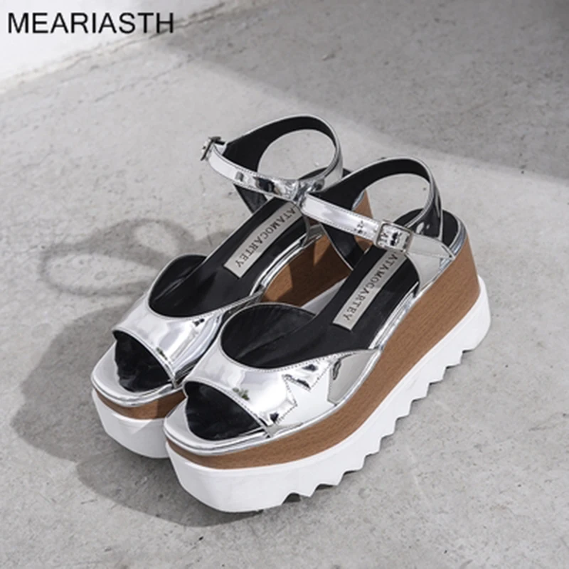 

2022 Woman Stars Shoes Square Toe Lace-up Thick Bottom Platform Wedge Women Shoes Height increasing star shoes Cut-out sandals