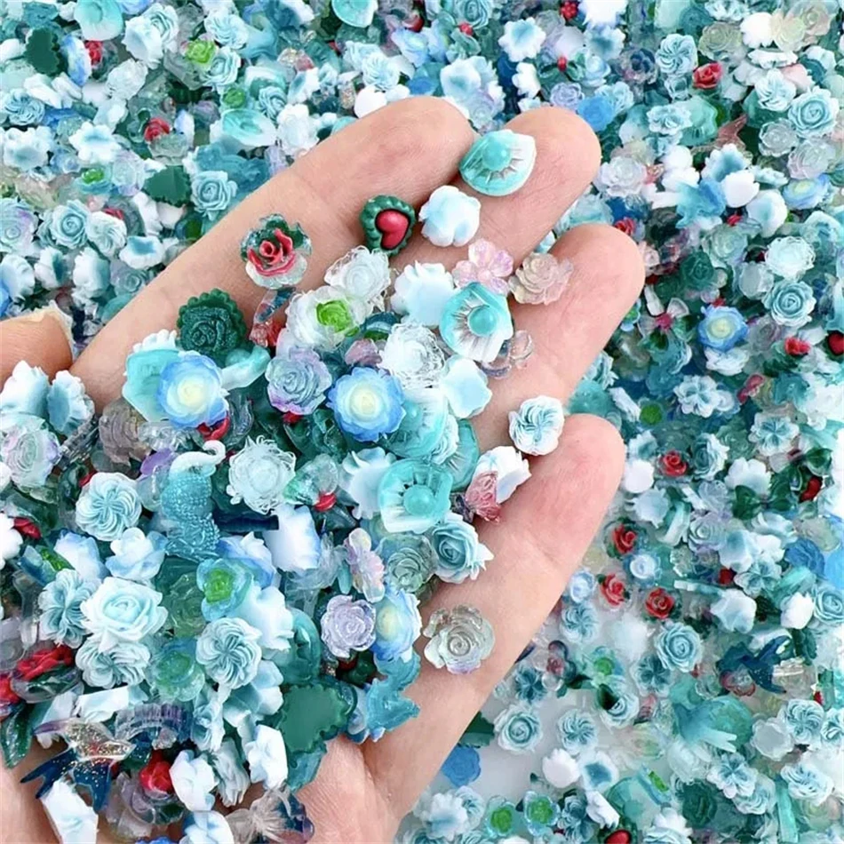 50pcs zufällig gemischte Form Harz Blume Nagel Charms Teile Bogen Liebe transparente Rose Bär Nail Art Dekorationen Zubehör DIY – Detail 8